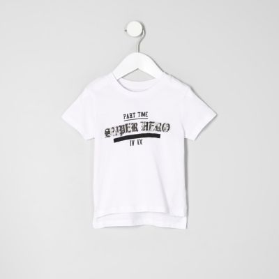 Mini boys white &#39;superhero&#39; print T-shirt